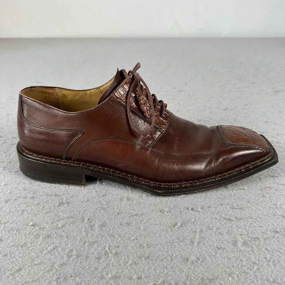 Mezlan Brown Crocodile Cap Toe‎ Oxford Dress Shoes Goodyear Welt Mens 9M Spain